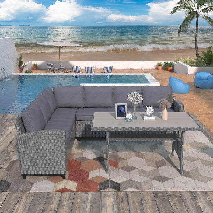 Outdoor Patio Furniture PE Rattan Wicker Conversation Set All-Weather Sectional Sofa Set 1 Table+2 Sofa w/Cushion 2 Colors[US-W]