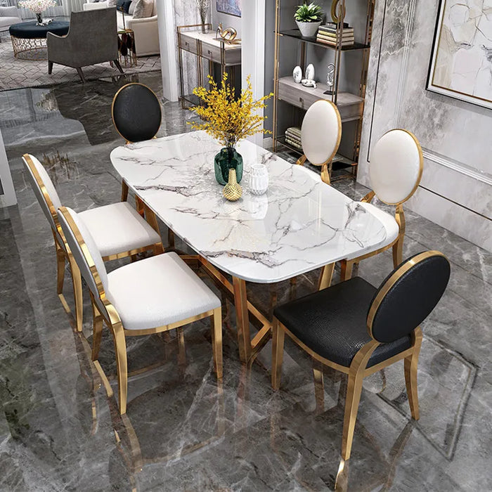 Chair combination Modern minimalist small-sized rectangular dining table Home Hong Kong-style luxury marble dining table