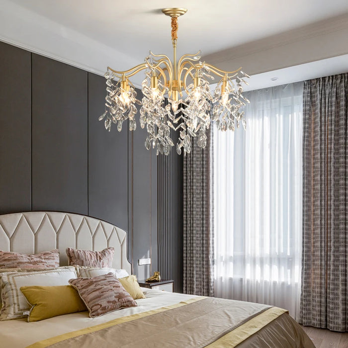 American Crystal Chandeliers Lighting Fixtures Golden Luxury Suspended Led Chandeliers for Restaurant Livingroom Bedroom Aisle