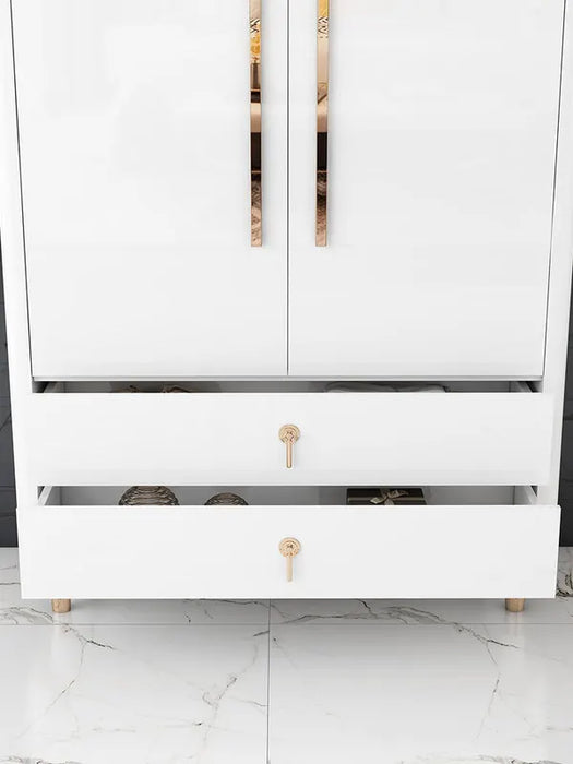 Double-Door Closet Modern Simple Light Luxury Wardrobe White Bright Paint Gold Furniture for Bedroom