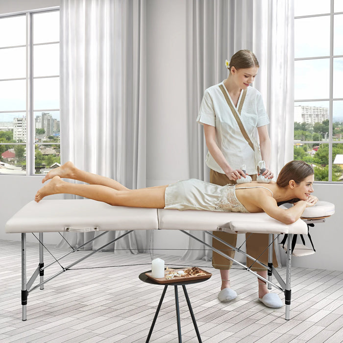 84"L Portable Massage Table Adjustable Facial Salon Spa Bed w/ Carry Case White/Black