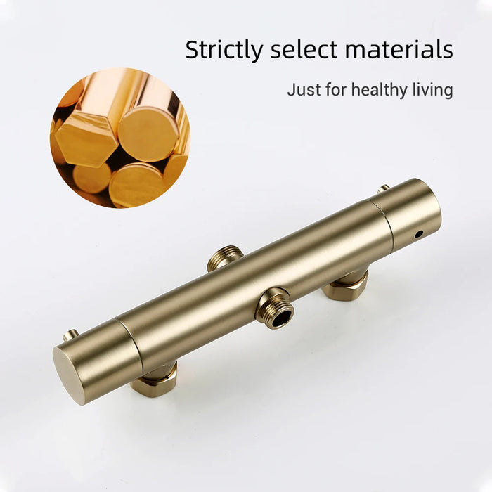 Shower System With Thermostatic Shower Faucet Thermostat Bathroom Mixer Tap Rain Head Wall-Mount Handheld Sprayer