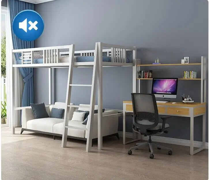 Iron bed under the table elevated bed small family space saving pavilion bed simple modern iron bed high and low bed