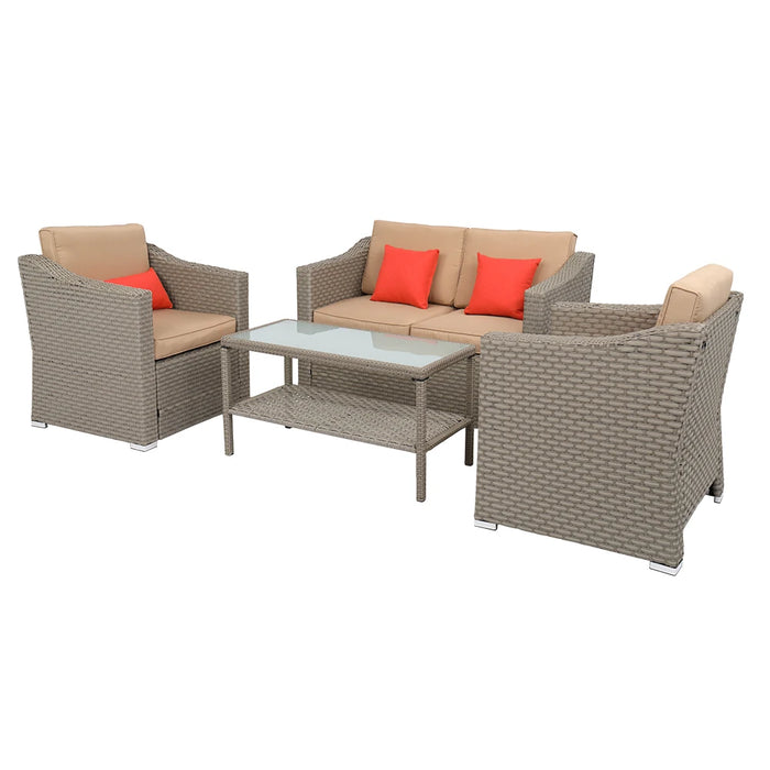 Wide Rattan Double Contiguous Rattan Four-Piece Suit 1 Double 2 Single 1 Double Coffee Table Gray  Patio Furniture Set
