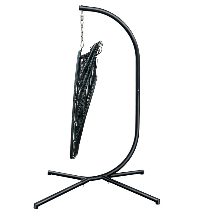 Egg Chair Swing with Stand Rattan Effect Four Corners Single Hanging for Patio Deck Garden Yard Backyard Porch U.S. Stock