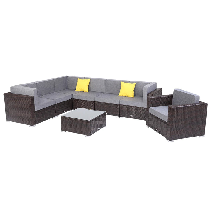 US Warehouse 8 Pieces Patio PE Wicker Rattan Corner Sofa Set Outdoor Furniture Set  for the Outdoors and Garden