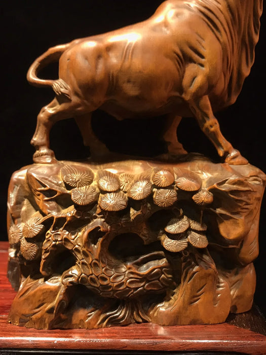 Chinese Old Boxwood carved wooden african statues ox decor statue cattle art figurines for interior Decoration home