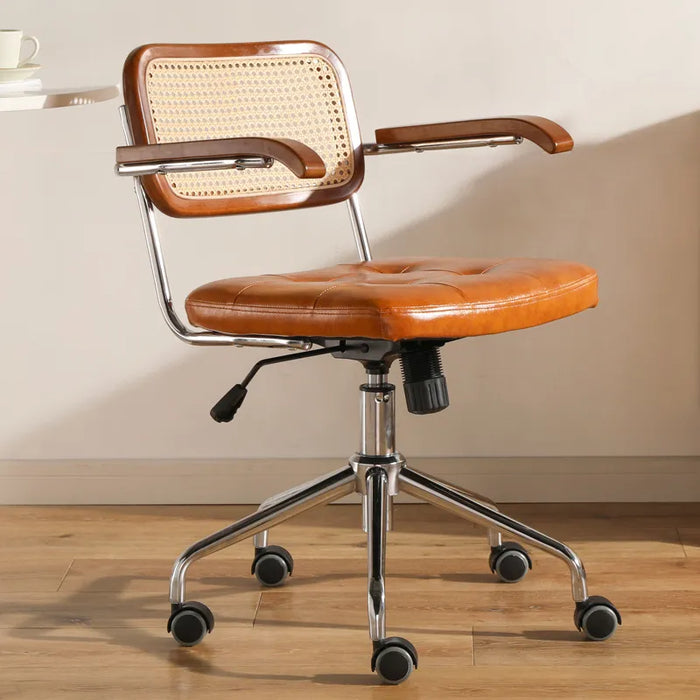 Wuli Rattan Office Chair Leather Japanese Retro Chair Computer Chair Home Swivel Chair Study Desk Lift Chair Celebrity Seat