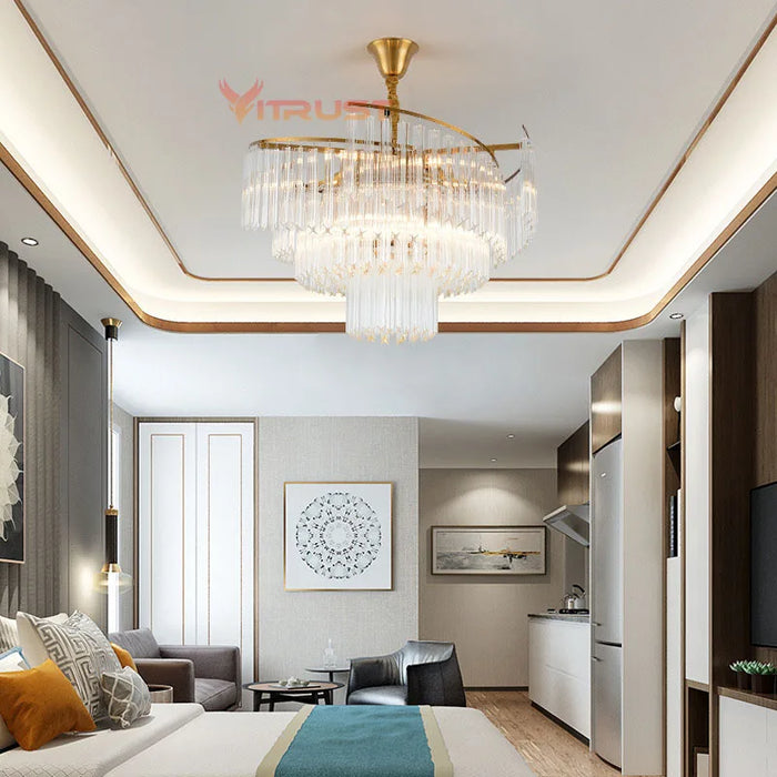 Luxury Crystal Chandelier Lamps Gold Hanging Fixture Lighting Pendant Suspension Living room Dining Bedroom Home Lighting Hotel
