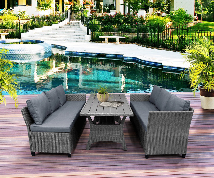 Outdoor Patio Furniture PE Rattan Wicker Conversation Set All-Weather Sectional Sofa Set 1 Table+2 Sofa w/Cushion 2 Colors[US-W]