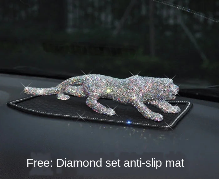 Luxury Full Rhinestone Lucky Leopard Feng Shui Miniature Figurines Car Interior Home Decoration Accessories Diamond Ornament