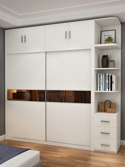 Sliding door wardrobe modern simple small family bedroom rental room with light luxury sliding door wardrobe