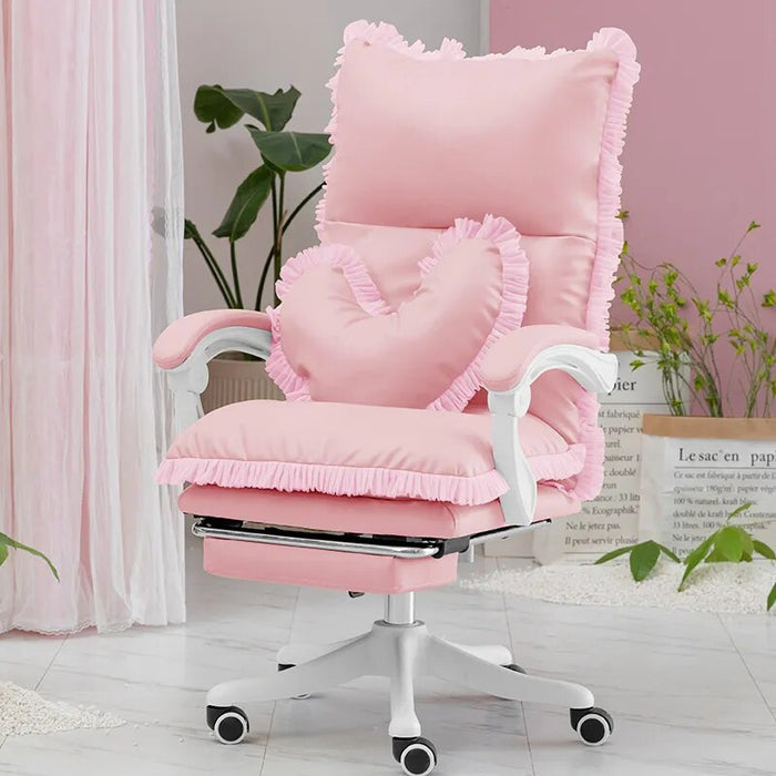 Fashion New Product Pink Lace Computer Chair Girl Bedroom Game Chair Office Home Study Chair Soft PU Sofa Game Chair Promotion