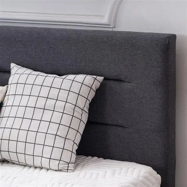 Bed Frame Linen Soft Pack Bed Right Angle Horizontal Line Decorative Bed Dark Gray Queen Easy to Assemble Stylish and Modern