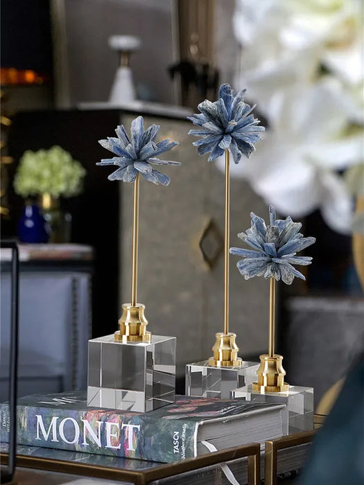 Creative Interior Crystal Base Natural Blue Stone Flower Art Craft Home Decor Arabic Style Tabletop Wedding Home Decorations