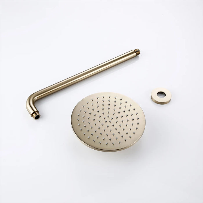 Shower System Wall Mount Bathroom Set Bath Faucet Brass Diverter Mixer Tap Brushed Gold With RainFall Head And Hand Held 8-12"
