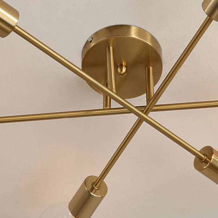 Modern Chandelier Sputnik Lamps Semi Flush Mount Ceiling Light Nordic Brushed antique Gold Lighting 6 Lights for Dining Room