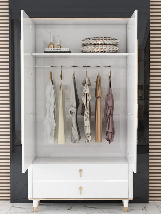 Double-Door Closet Modern Simple Light Luxury Wardrobe White Bright Paint Gold Furniture for Bedroom