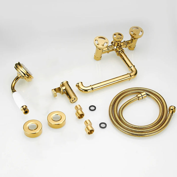 Bathtub Faucets Gold Bath Shower Set White Shower Set Bathtub Mixer Tap Dual Contral Shower Wall Mounted For Bathroom 20E01