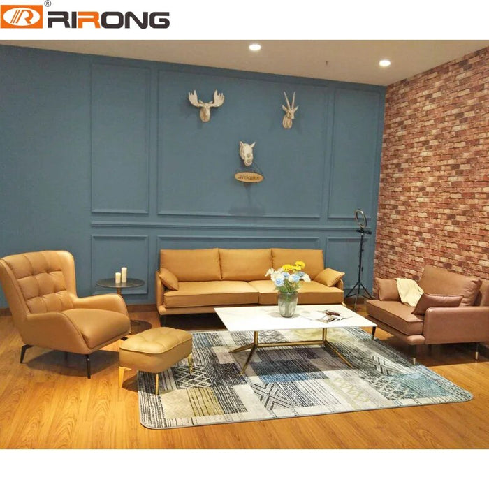 Leather Combination Sofa Brown Orange Living Room Couch Set Single Three Seat Comfortable  for  Modern Italian Design