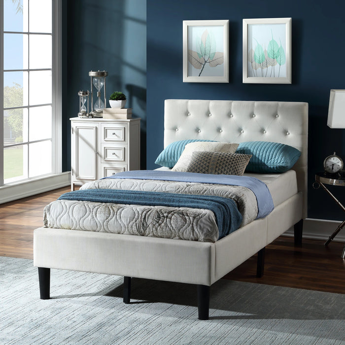 Upholstered Linen Platform Bed Twin Size Bedroom Furniture In Stock for Bedroom US Warehouse