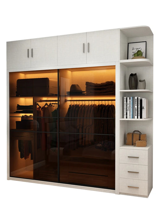 Sliding door wardrobe modern simple small family bedroom rental room with light luxury sliding door wardrobe