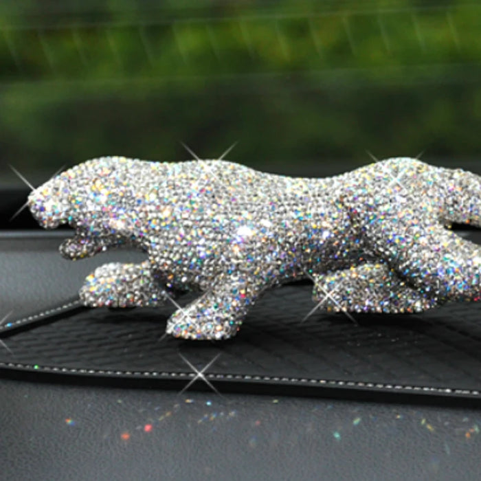 Luxury Full Rhinestone Lucky Leopard Feng Shui Miniature Figurines Car Interior Home Decoration Accessories Diamond Ornament