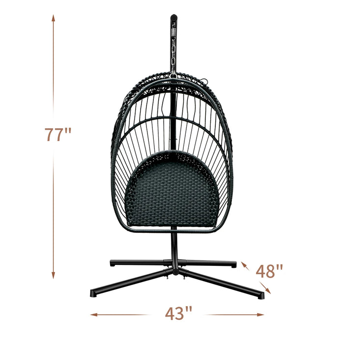 Egg Chair Swing with Stand Rattan Effect Four Corners Single Hanging for Patio Deck Garden Yard Backyard Porch U.S. Stock