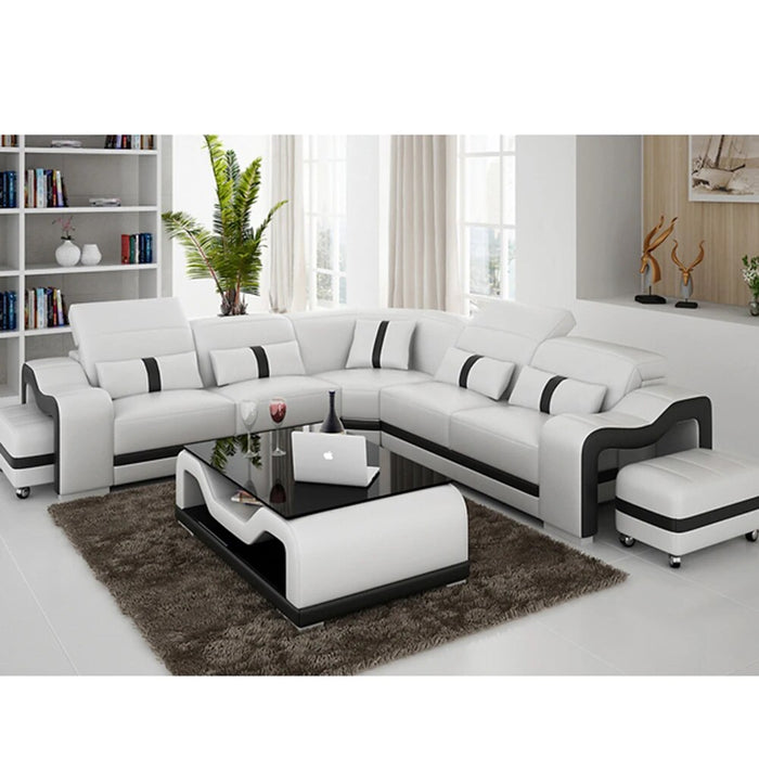 living room Sofa set диван мебель кровать muebles de sala L shape genuine leather sofa cama puff asiento + centro coffee table