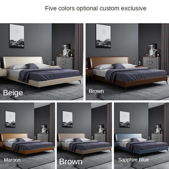 Northern European Genuine Leather Bed Master Bedroom Double Bed Modern Simple 1.8M Leather Bed Light Luxury Soft Bag Wedding Bed
