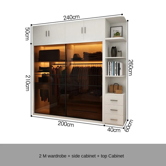Sliding door wardrobe modern simple small family bedroom rental room with light luxury sliding door wardrobe