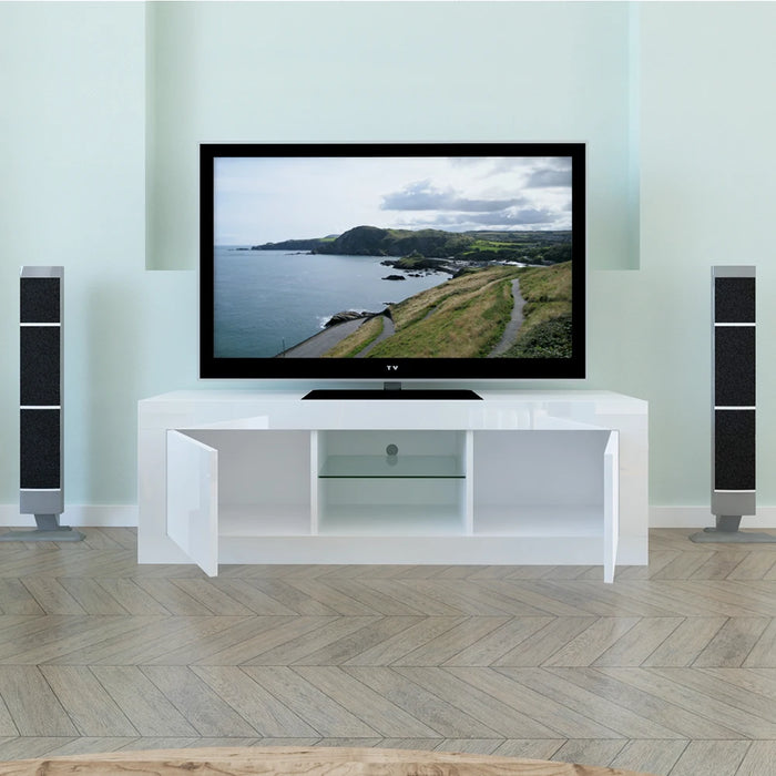 LED Two Door Modern LED TV Stand Cabinet Living Room Furniture fit for up to  High Capacity TV Console for Living Room