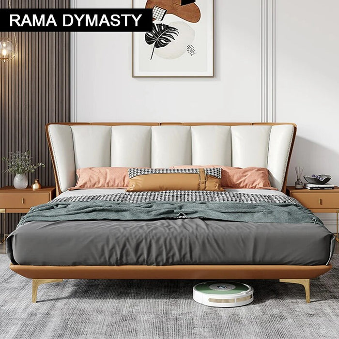 RAMA DYMASTY Genuine Leather Soft Bed Modern Design Fashion King/Queen Size Bedroom Furniture