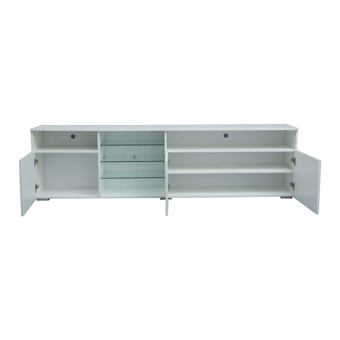 200x35x55CM High Gloss LED TV Cabinet with 3 Doors Modern TV Stand (White/Black)[US-Stock]