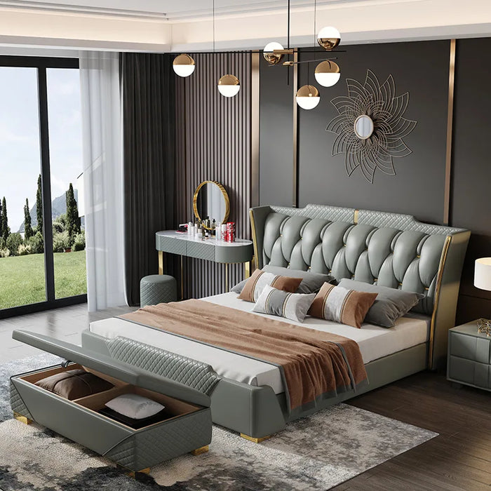 leather bed modern minimalist 1.8 meters double bed master bedroom ins bed high-end atmospheric storage bed wedding bed