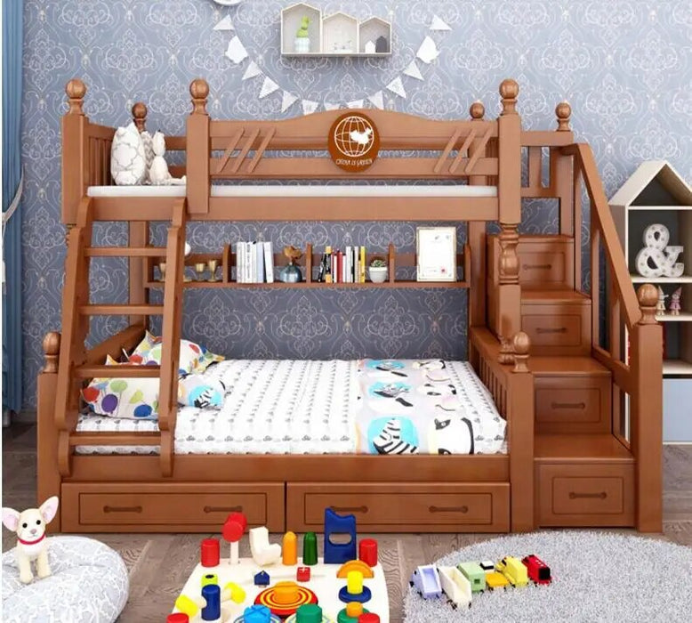 Fluctuation bed bunk bed multi-functional combination of completely real wood children two layers of machine tool bed wooden bed