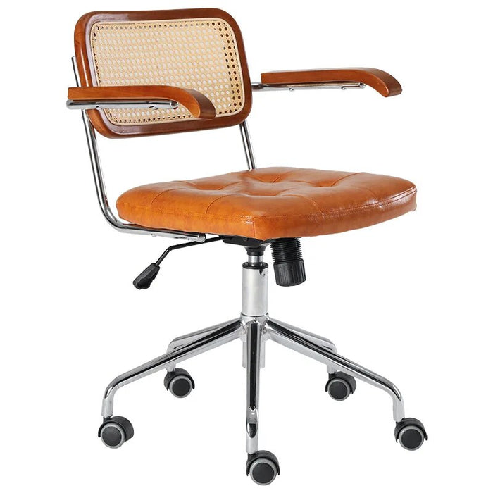 Wuli Rattan Office Chair Leather Japanese Retro Chair Computer Chair Home Swivel Chair Study Desk Lift Chair Celebrity Seat