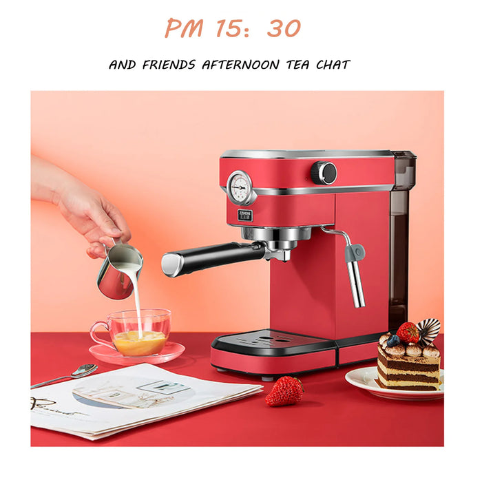New Italian Espresso Coffee Machine 15 Bar Small Semi-automatic Steam Coffee Maker Milk Foam With 1.1L Water Tank Home Appliance