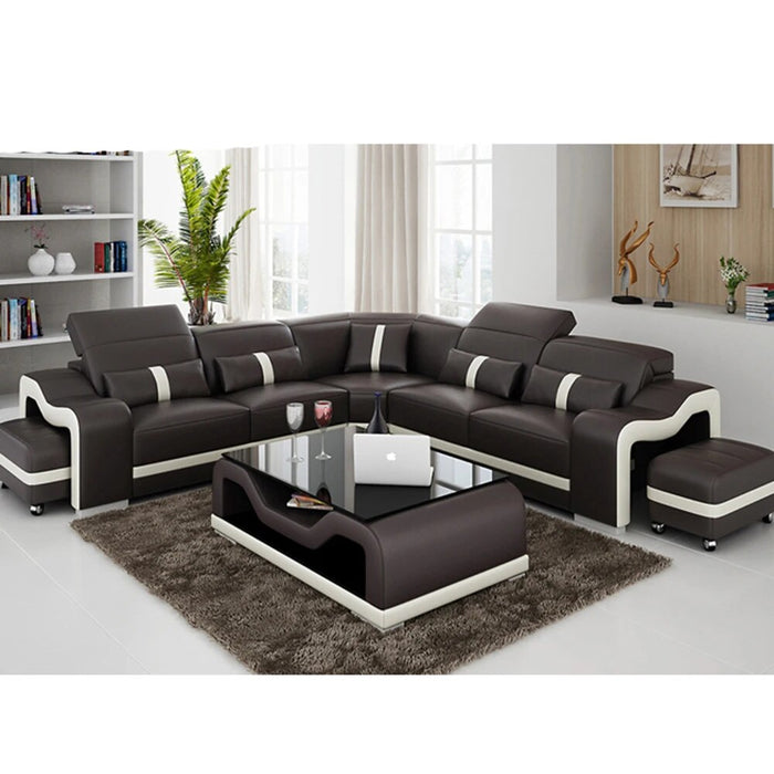 living room Sofa set диван мебель кровать muebles de sala L shape genuine leather sofa cama puff asiento + centro coffee table