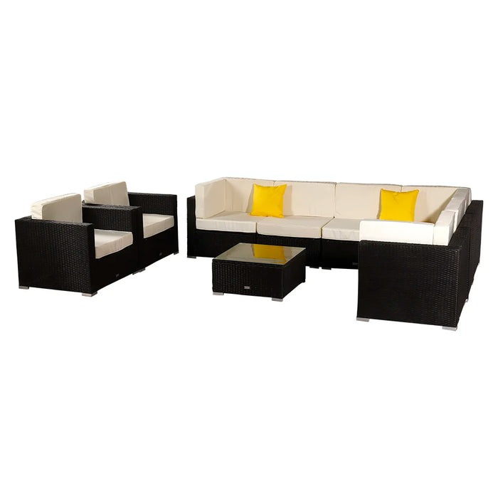 9Pcs Patio Furniture Set Include 3 Armless Sofa 3 Corner Sofa 2 Single Sofa 1 Table PE Wicker Rattan Steel Black[US-Stock]
