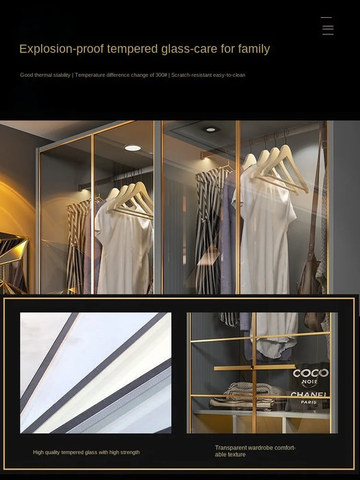 Light luxury wardrobe modern simple home master bedroom tempered glass assembly minimalist overall wardrobe
