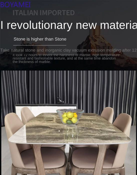 Nordic bright rock plate dining table Italian minimalist modern rectangular small apartment marble dining table and chair