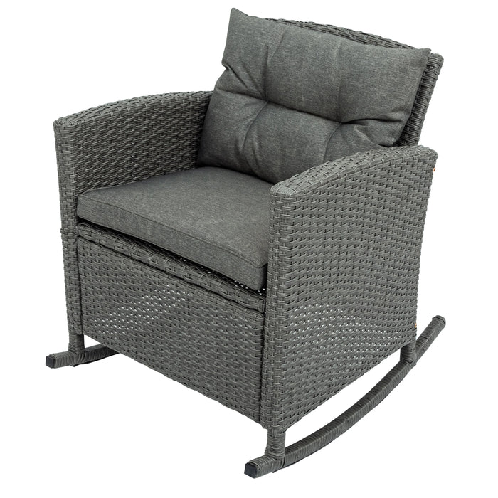Outdoor Patio Rattan Wicker Rocking Furniture 3Pcs Set w/ Cushion 2 Rocking Chair Sofa+1 Tea Table for Garden Backyard[US-W]