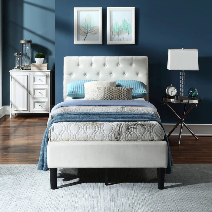 Upholstered Linen Platform Bed Twin Size Bedroom Furniture In Stock for Bedroom US Warehouse