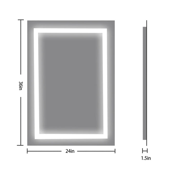24 X 36 Inch Led Mirror Bathroom Wall Mounted 3 Brightness X3 Colors Anti-Fog Waterproof Back Mackup
