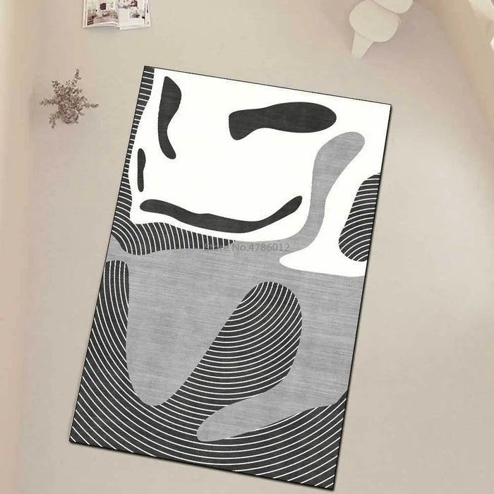 New Modern Black and White Gray Abstract Geometric White Cashmere Living Room Bedroom Bedside Non-slip Carpet Floor Mats
