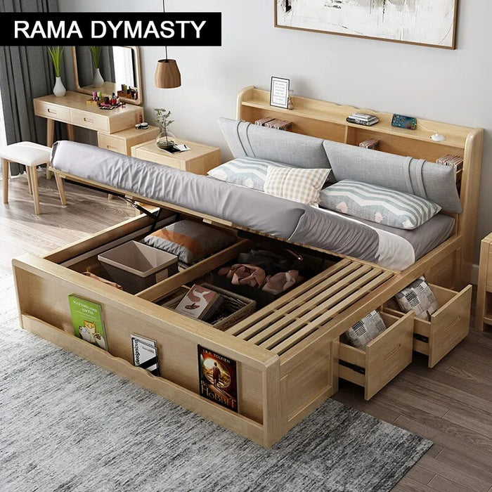Solid wood bed double bed large bed European solid wood master bedroom 1.8 m wedding bed with storage