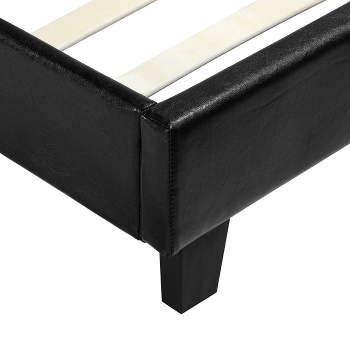 Simple PU Bed Frame Strong Full Size Metal Construction Modern Style Black Easy to Assemble[US-Stock]