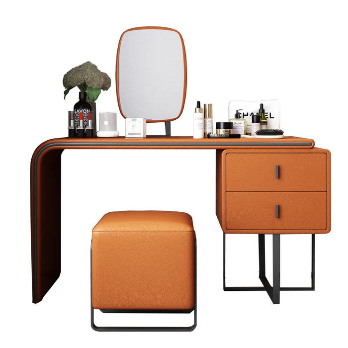 Net Red Dresser Leather Makeup Table Bedroom Light Luxury Simple Solid Wood Nordic Bay Window Mini Retractable Ins