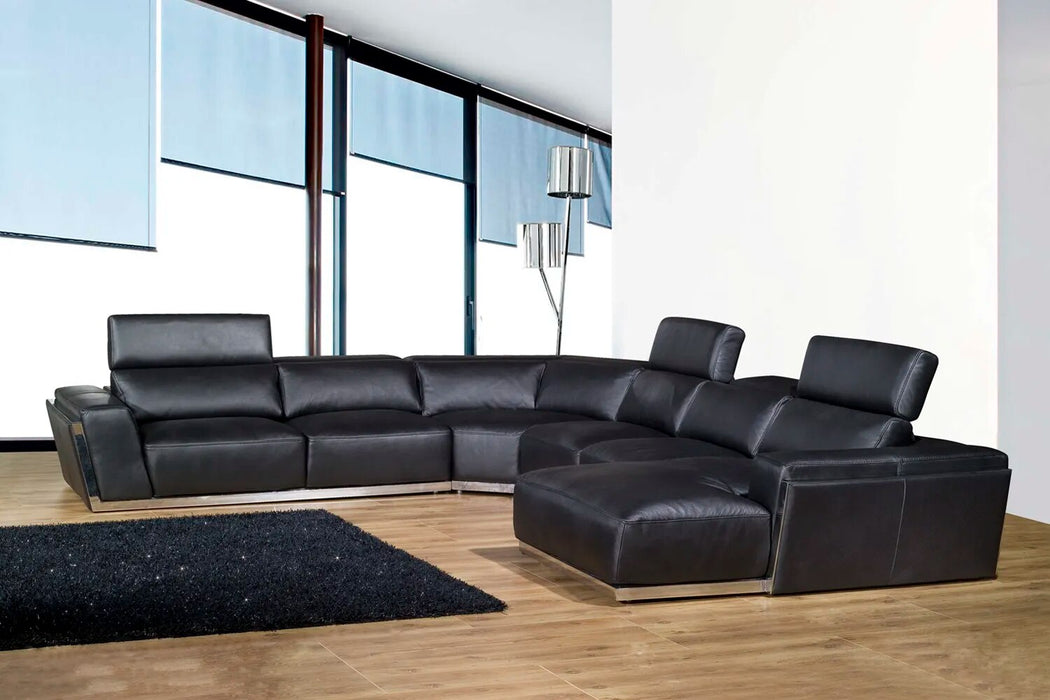 living room Sofa set u shape corner genuine leather couch Nordic with stainless steel decration and functional headrests muebles